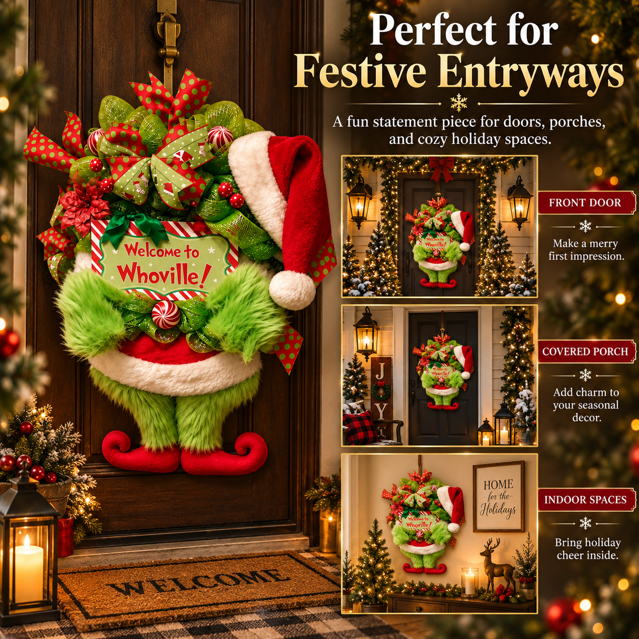💚 Whoville Grinch Christmas Door Wreath