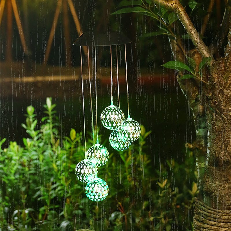 Solar Metal Orb Wind Chime Mobile - Rainbow Color Changing LED Lights