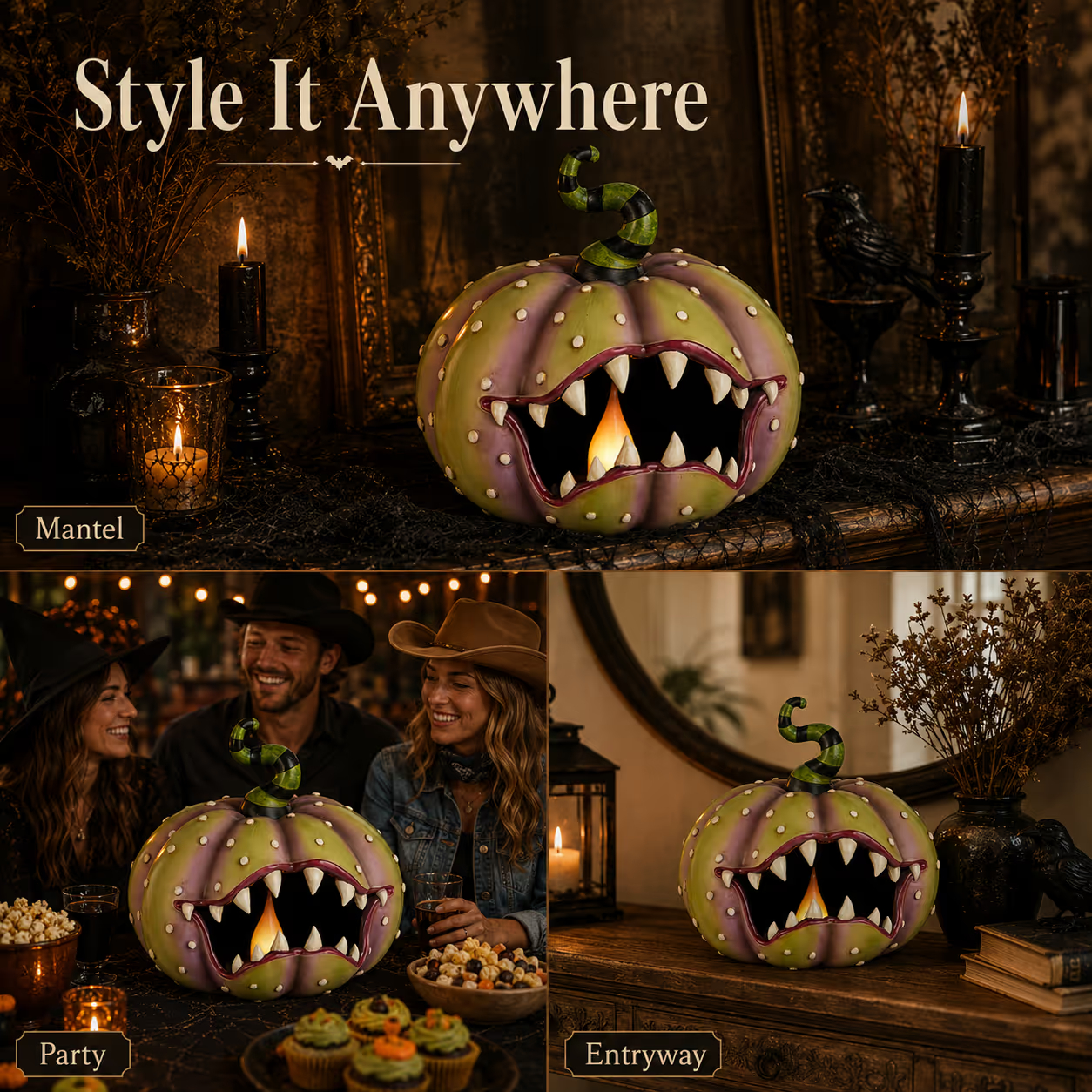 🎃 12" Lighted Ghoulish Pumpkin with Glowing Candle 🕯️