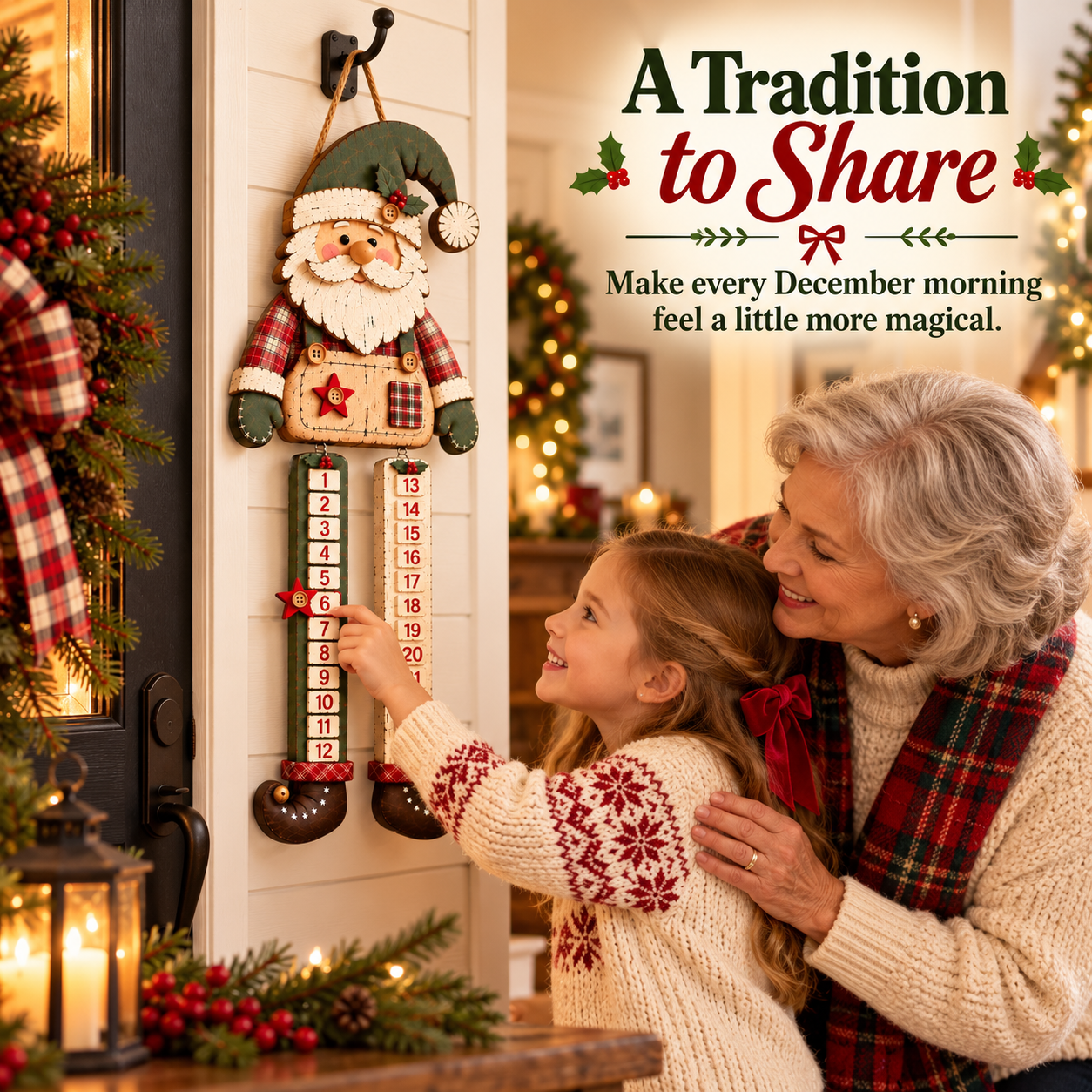 Rustic Wooden Santa Christmas Countdown Calendar