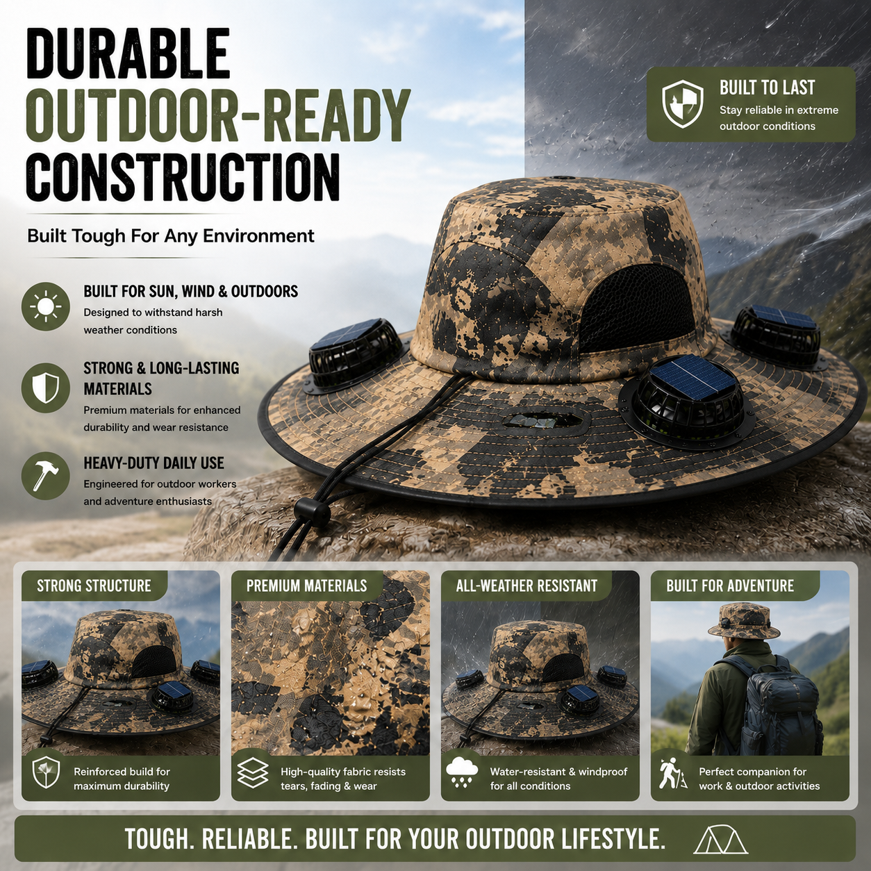 3-Fan Solar Powered Sun Hat