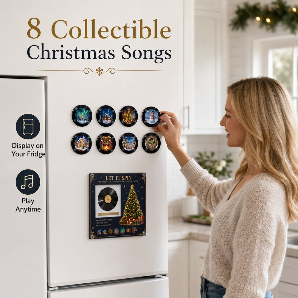 Retro NFC Vinyl Christmas Refrigerator Magnet Light-Up Spinning Decor for Holiday Home & Christmas Gift