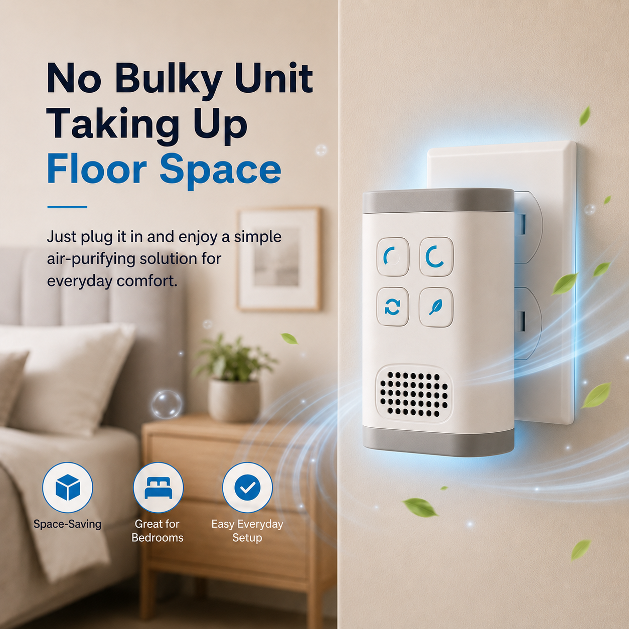 Compact Plug-In Ionic & Ozone Air Purifier, Filter-Free Room Comfort