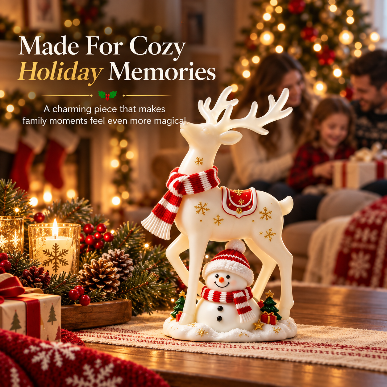 Christmas Reindeer & Snowman Lighted Figurine