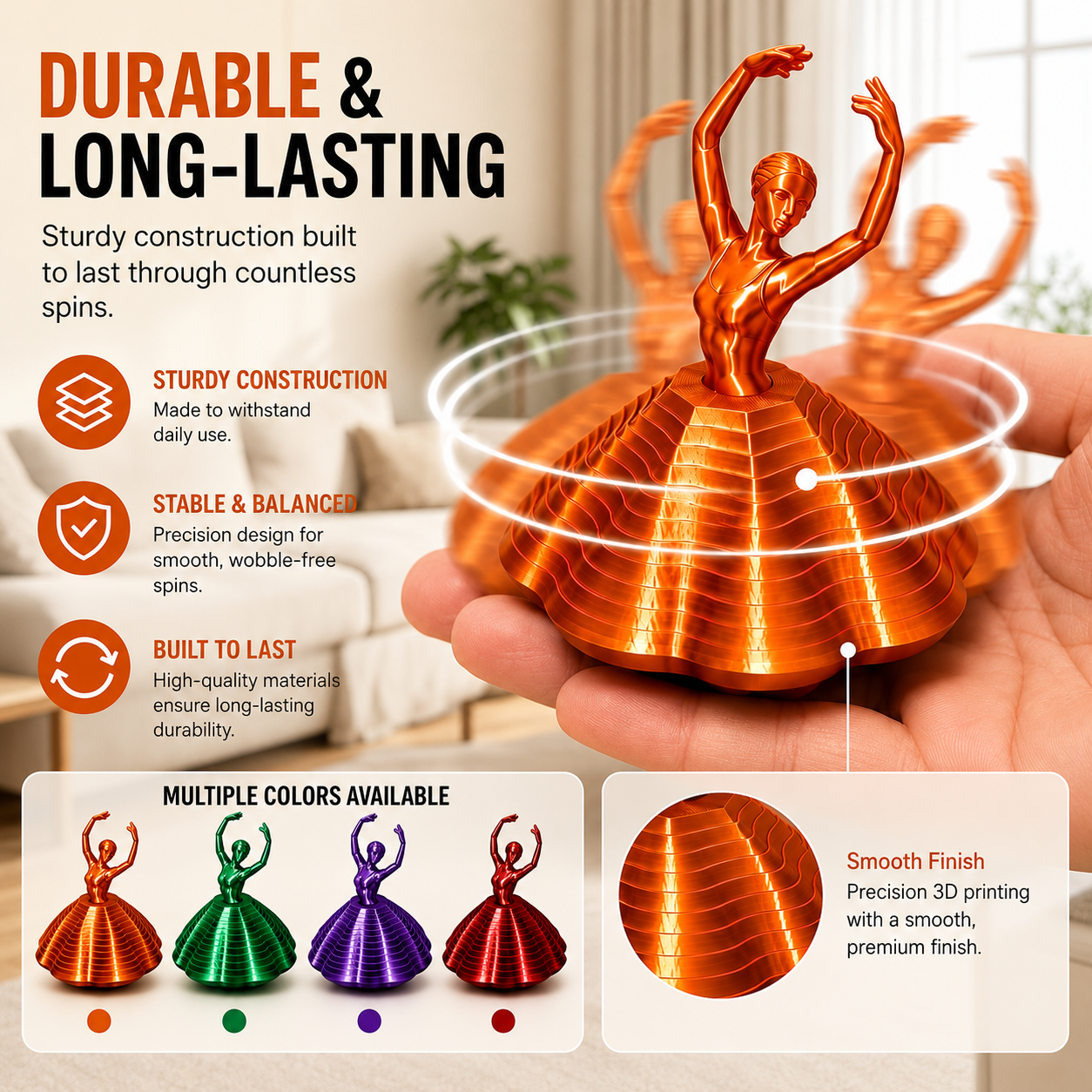 3D Printed Spinning Ballerina – Elegant Fidget Sculpture for Desk & Decor