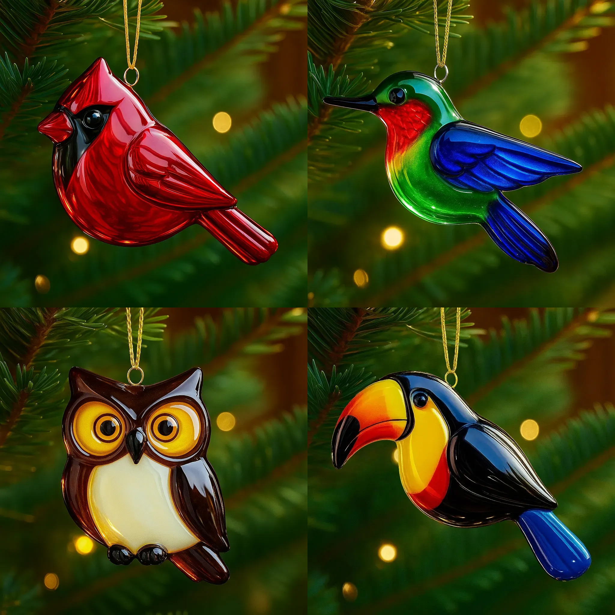 Fused Glass Birds Ornament