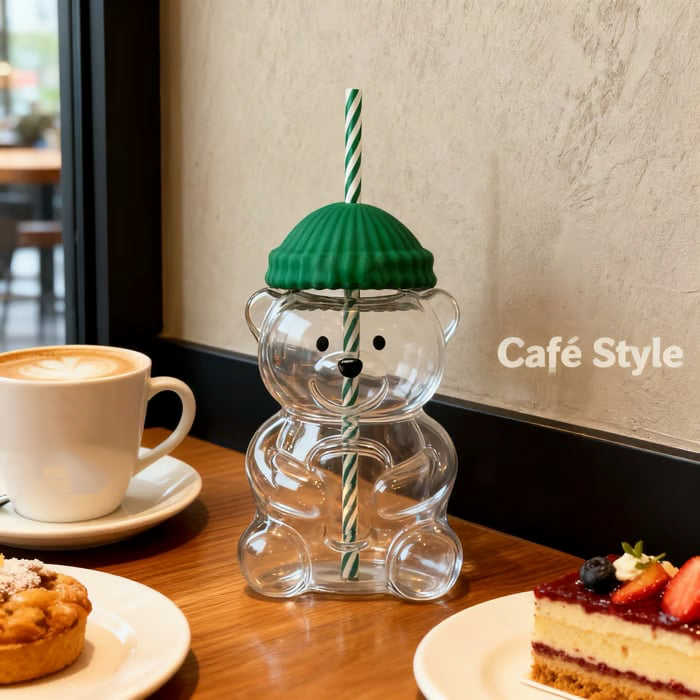 🌟Bearista Glass Straw Cup 🐻✨