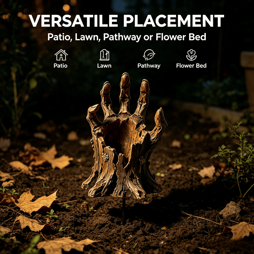 🎃Halloween Wooden Hand Garden Planter Stake – Spooky Driftwood Yard Decor for Plants & Halloween 🕸️