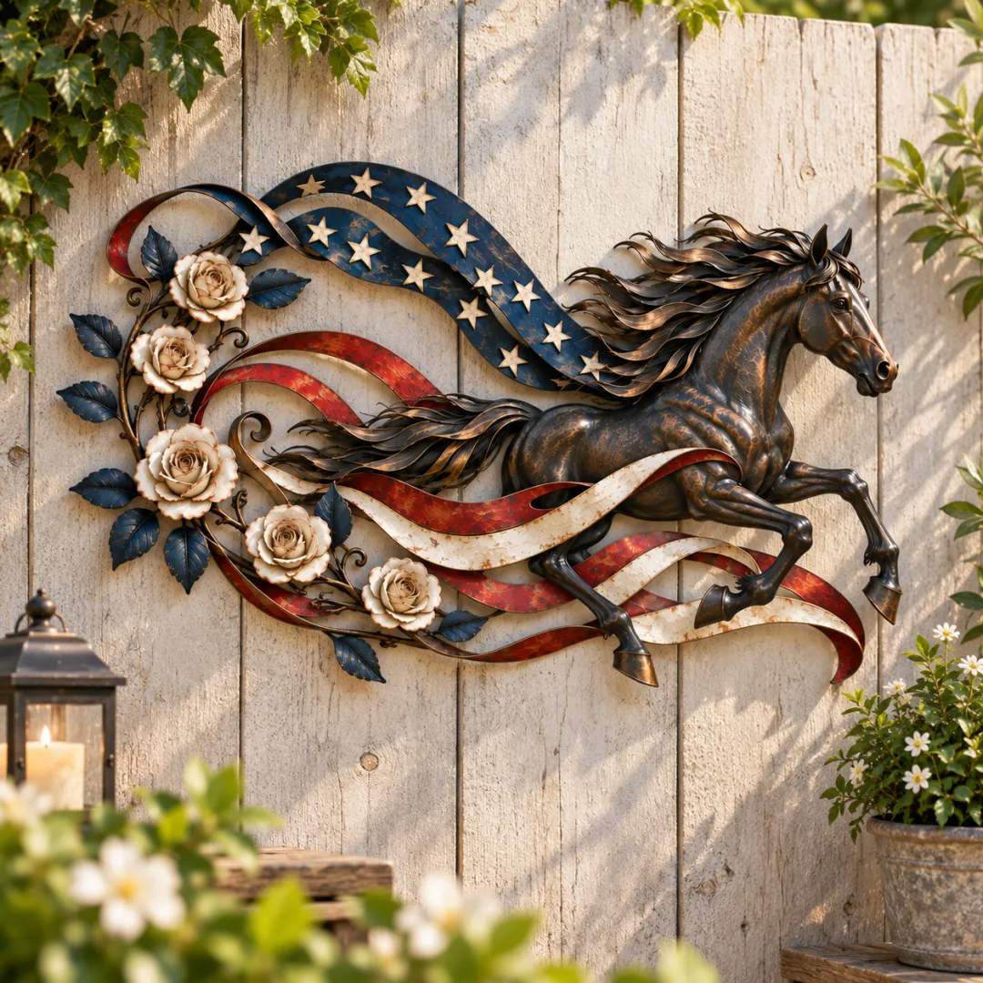 Patriotic Horse American Flag Metal Wall Decor