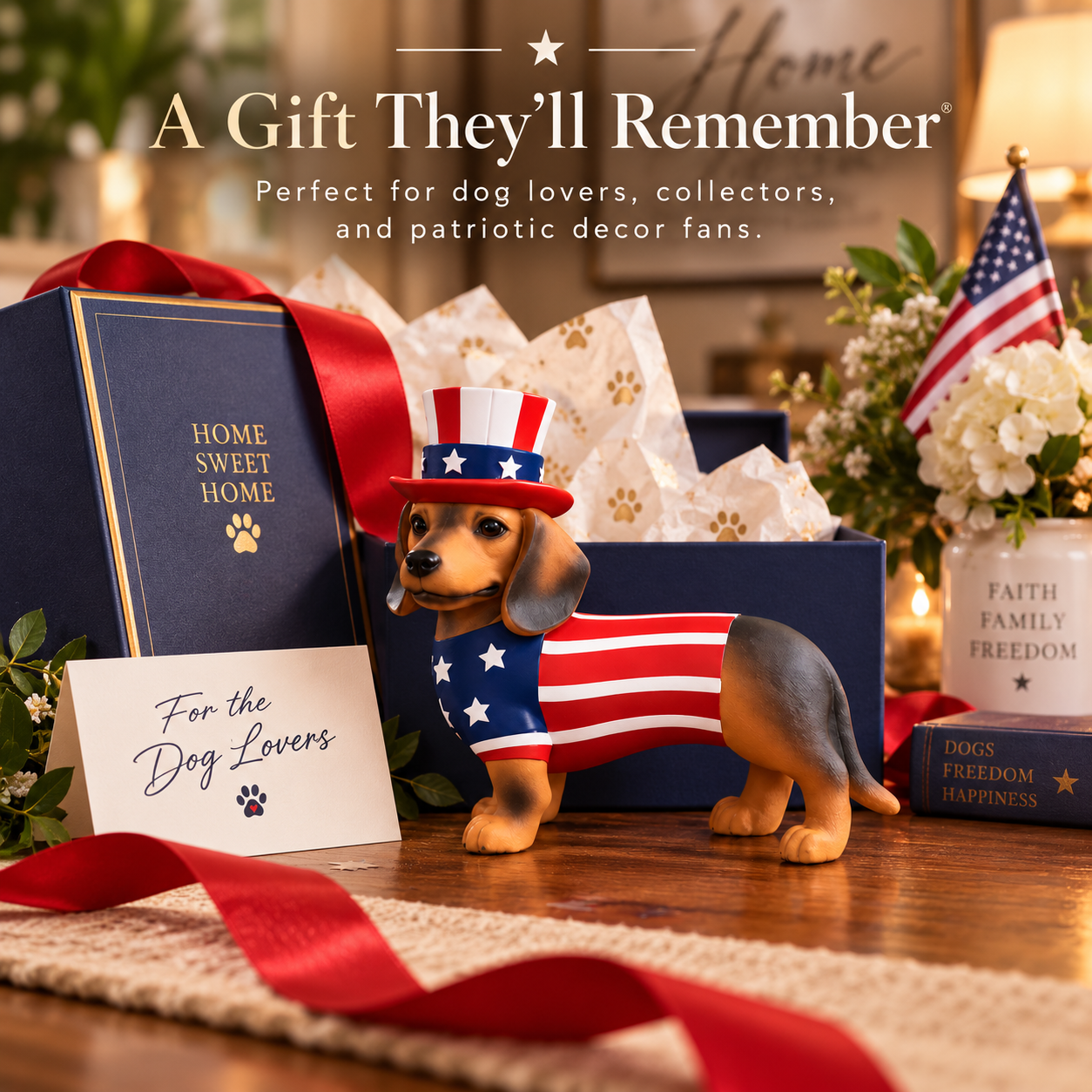 Patriotic Dachshund Tabletop Figurine