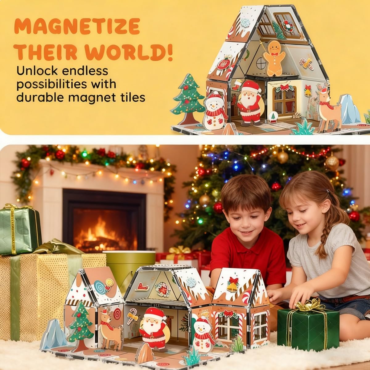 🎄 Magnetic Gingerbread House Building Set– Holiday Edition (46 Pieces) 🎅