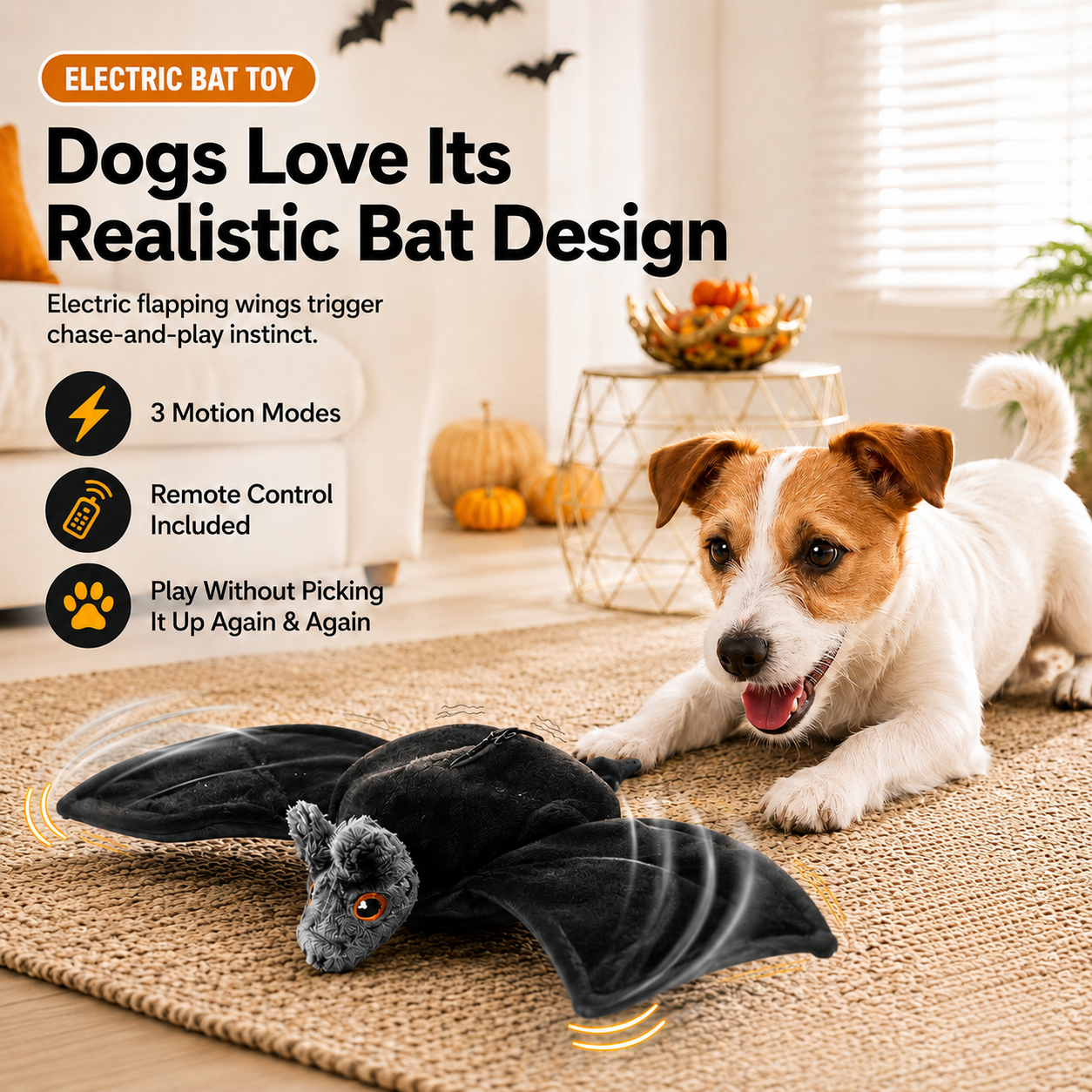 🦇 Electric Flapping Bat Dog Toy | Interactive USB Rechargeable Plush with Remote Control
