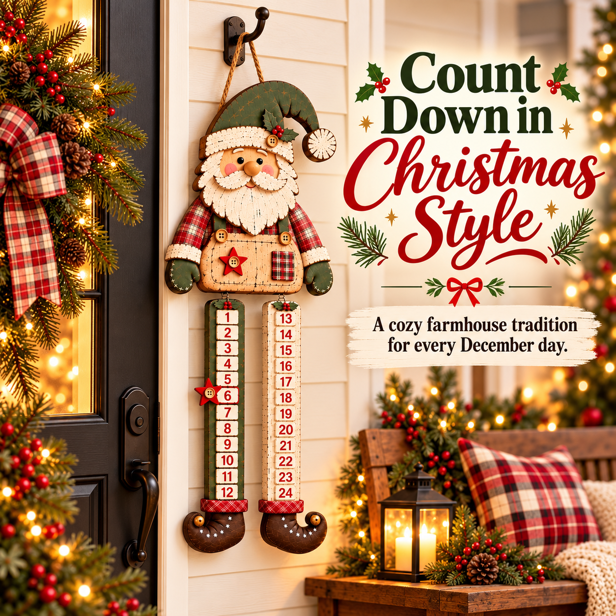 Rustic Wooden Santa Christmas Countdown Calendar