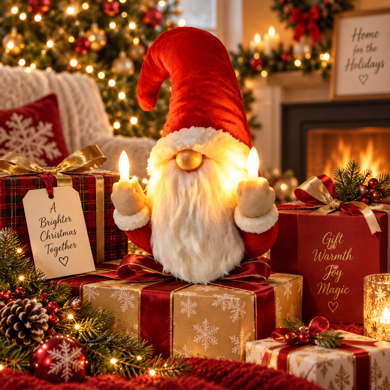 🎄 Lighted Christmas Gnome Candle Decor