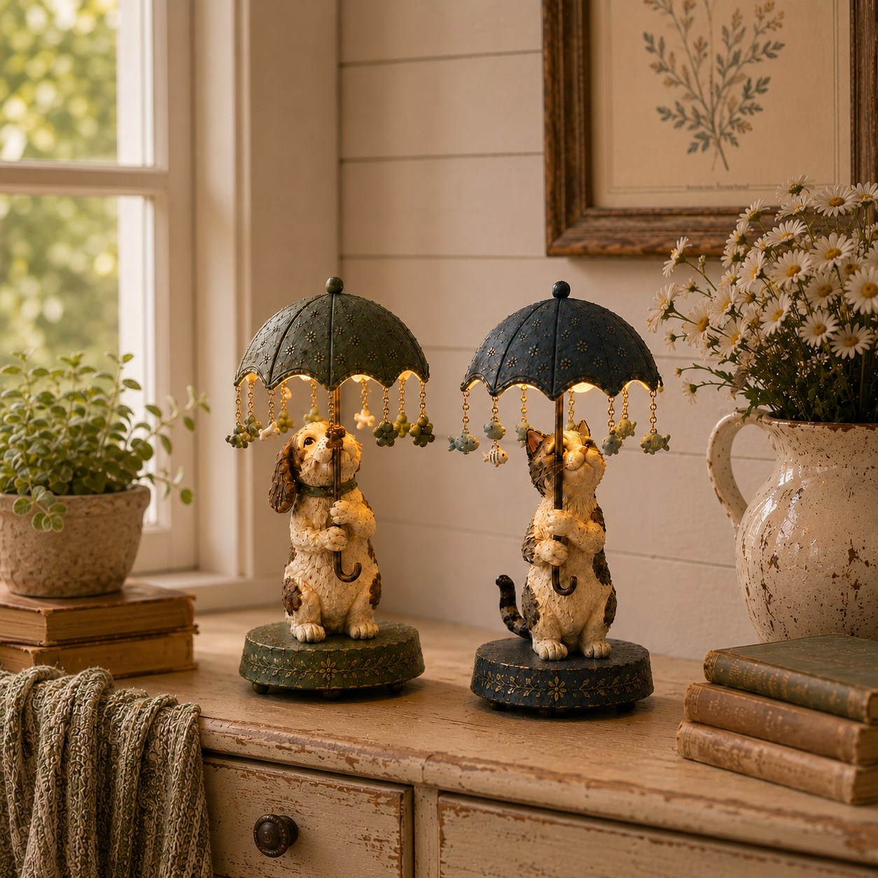 🎁Vintage Rotating Umbrella Animal Lamp