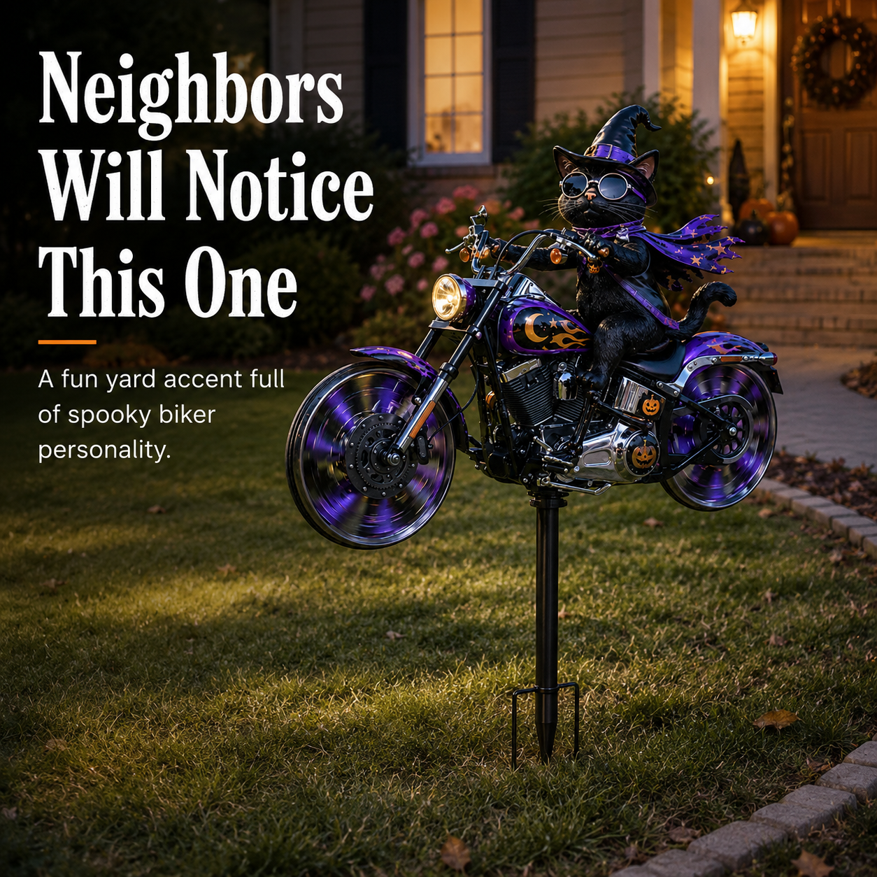 Spooky Motorcycle Garden Stake – Eye-Catching Halloween Yard Décor in 4 Character Styles