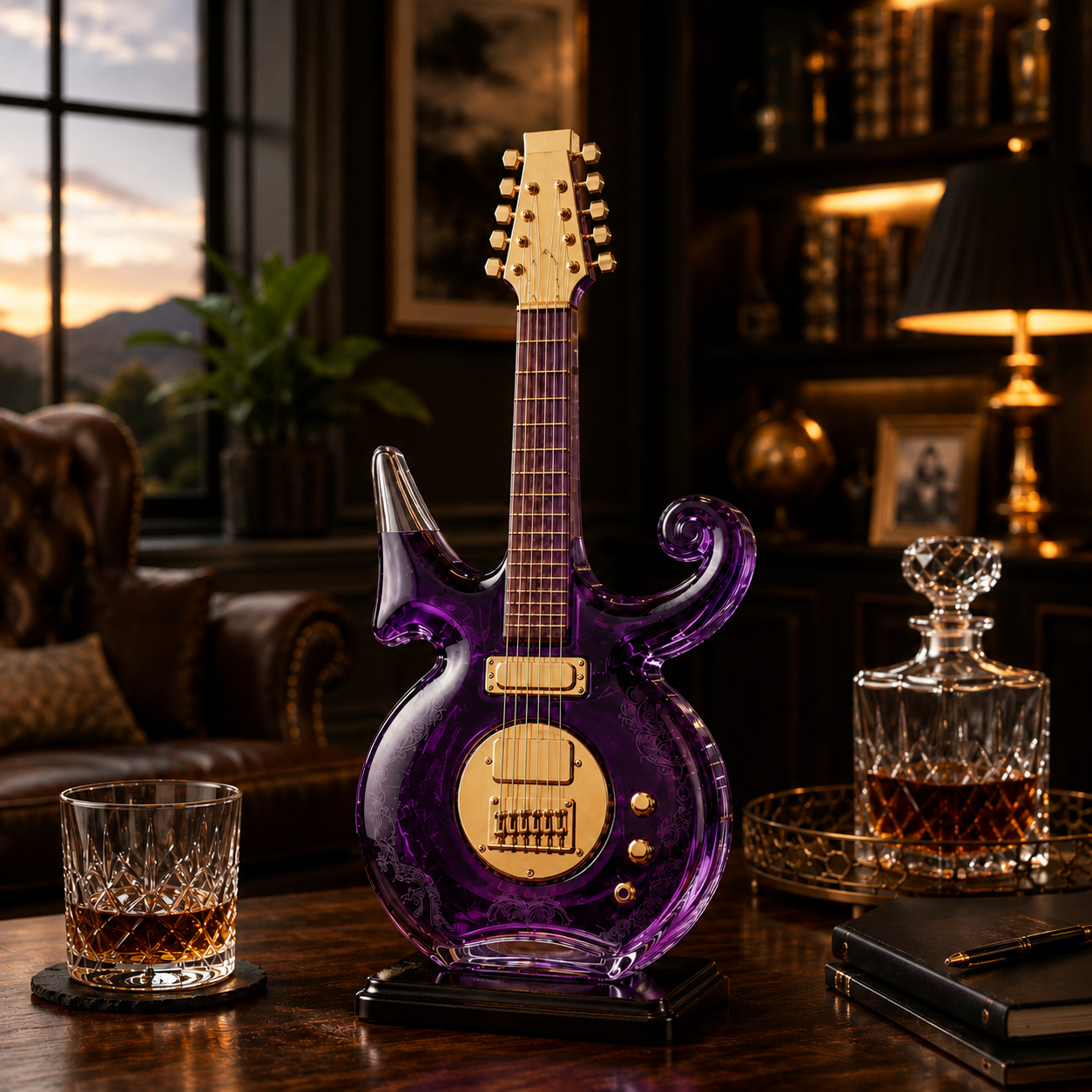 Purple Music Legend Guitar-Shaped Commemorative Whiskey Bottle