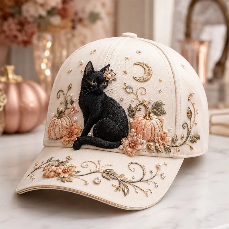 🐈‍⬛ Midnight Black Cat 3D Halloween embroidery cap