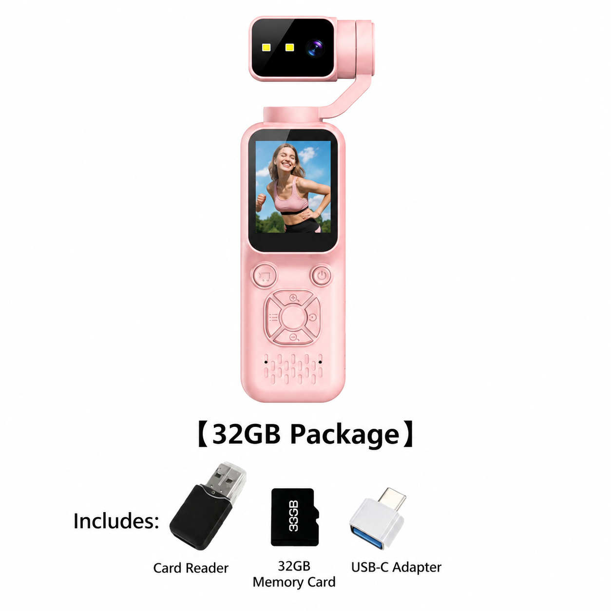 Pocket Handheld Action Camera with Built-In Display & Memory Kit