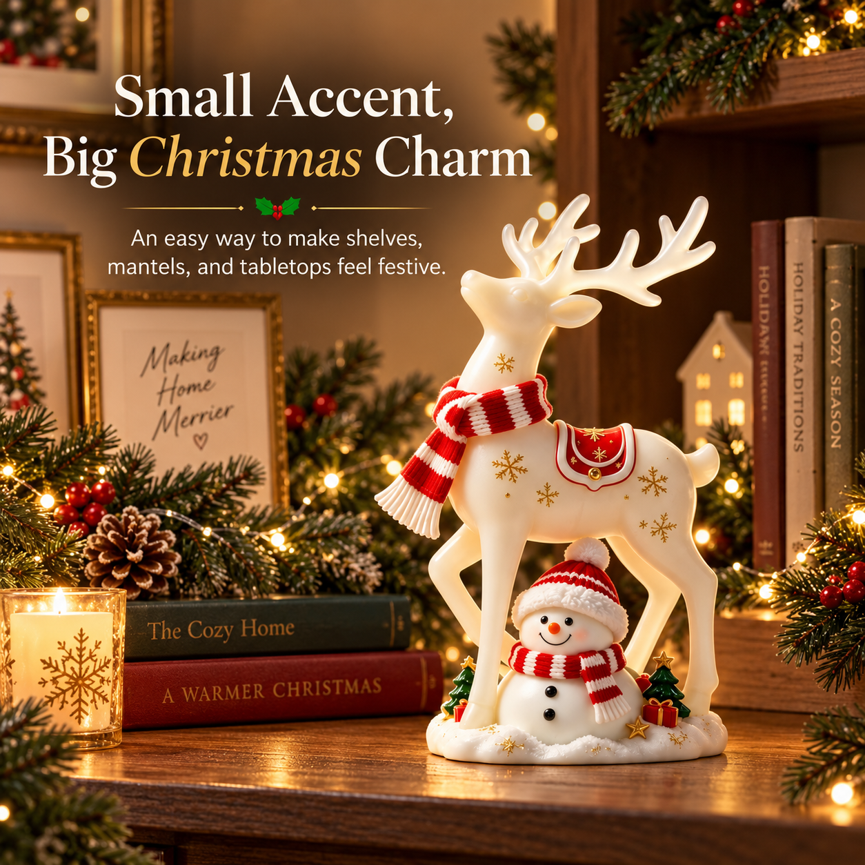 Christmas Reindeer & Snowman Lighted Figurine