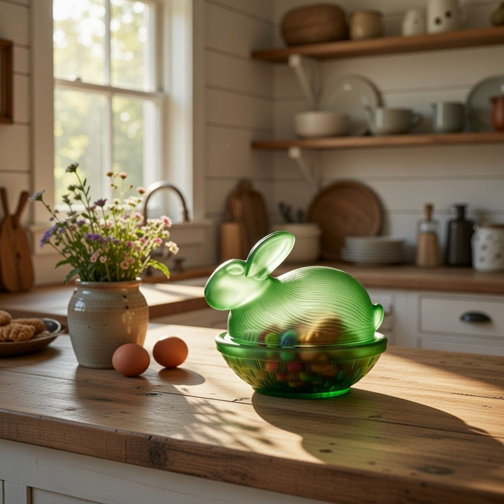Easter Covered Frosted Crystal Bunny Candy Jar