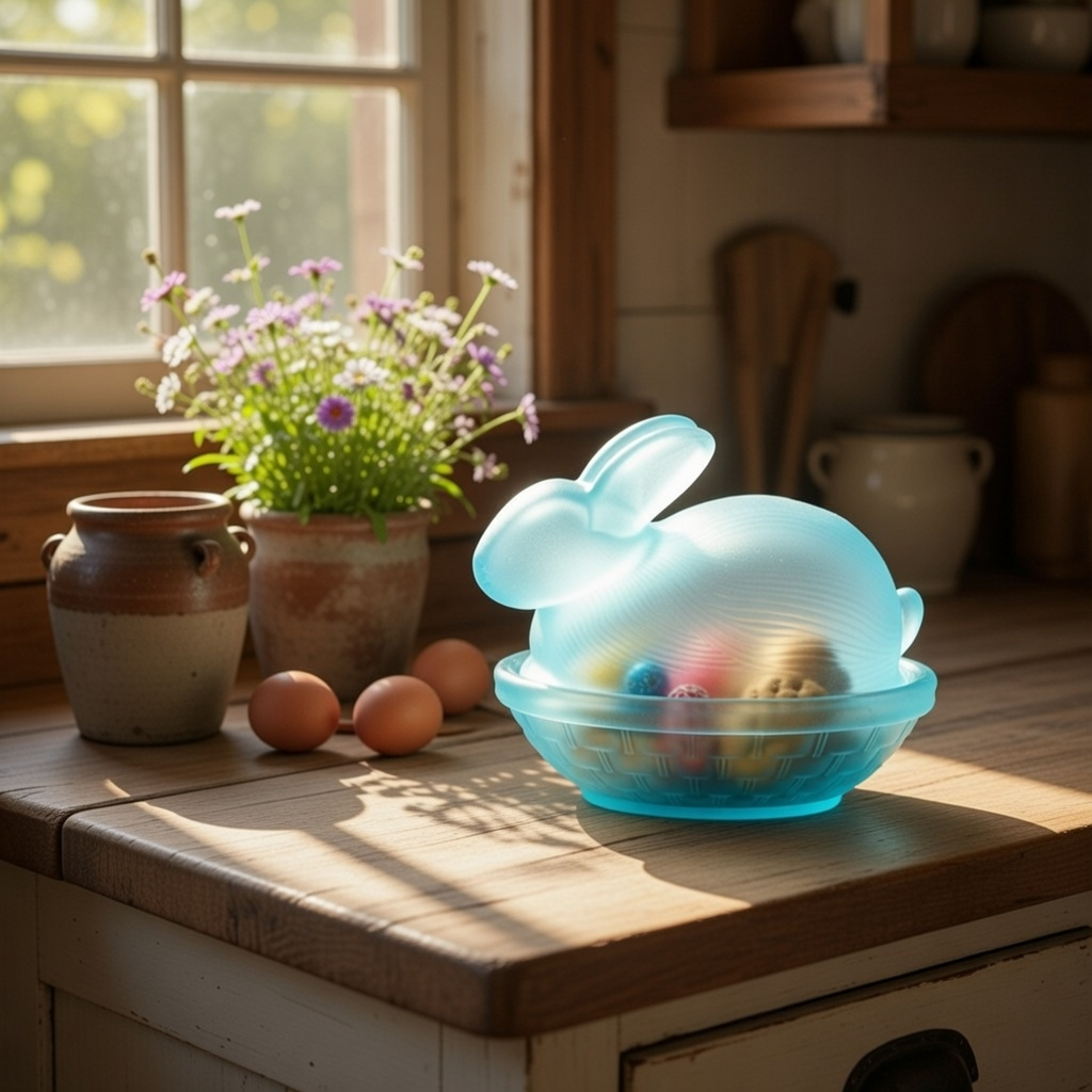 Easter Covered Frosted Crystal Bunny Candy Jar