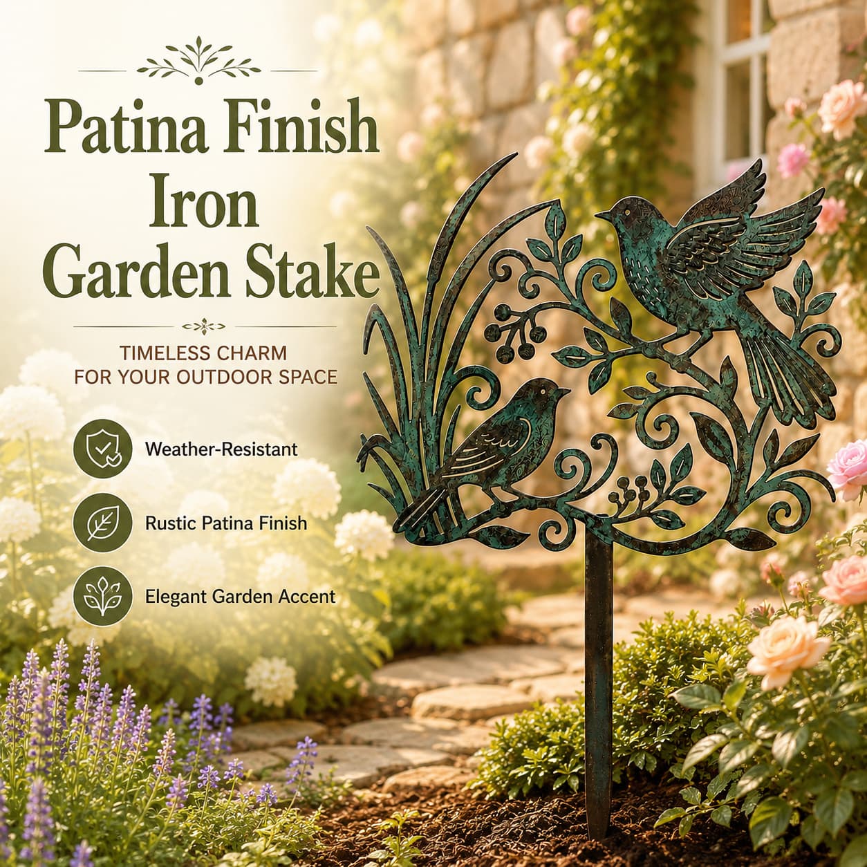 🐦Patina Finish Iron Garden Stake