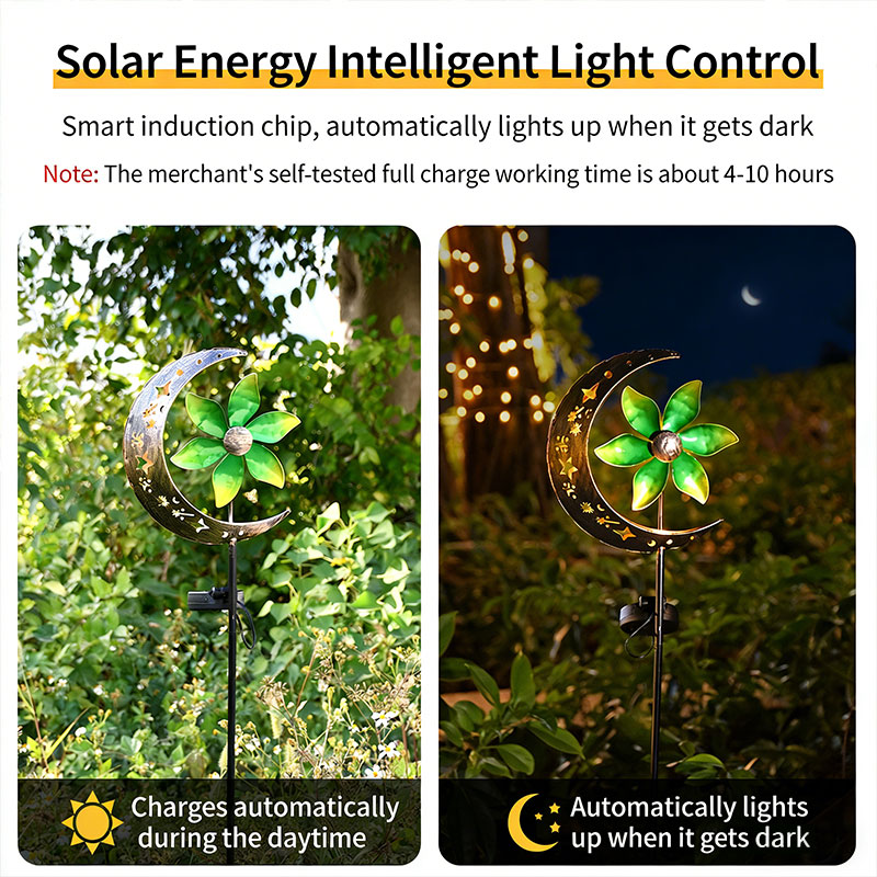 🌙 Moon & Flower Solar Windmill Light – Whimsical Garden Glow ✨