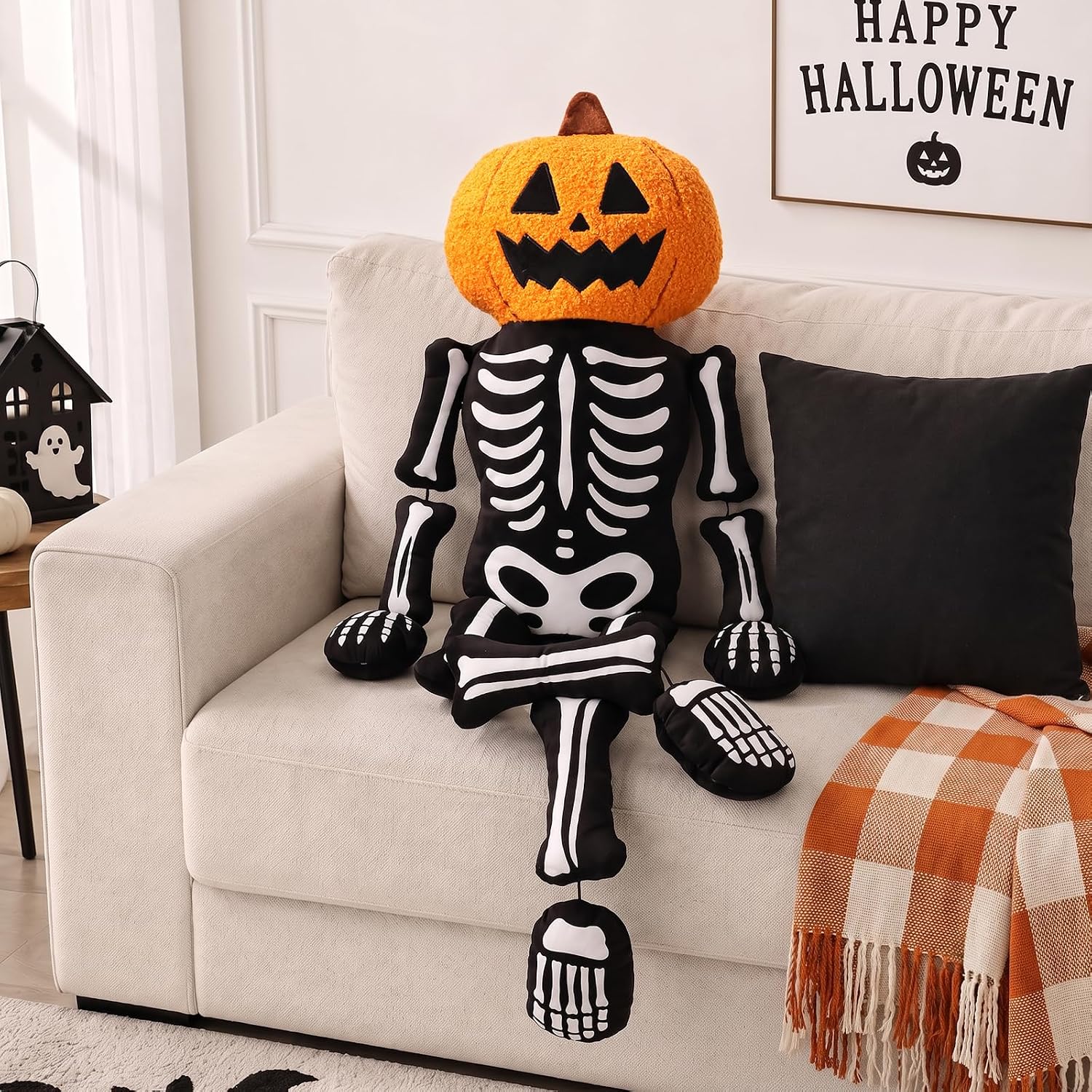 🎃 Halloween Skeleton Pumpkin Plush Decoration