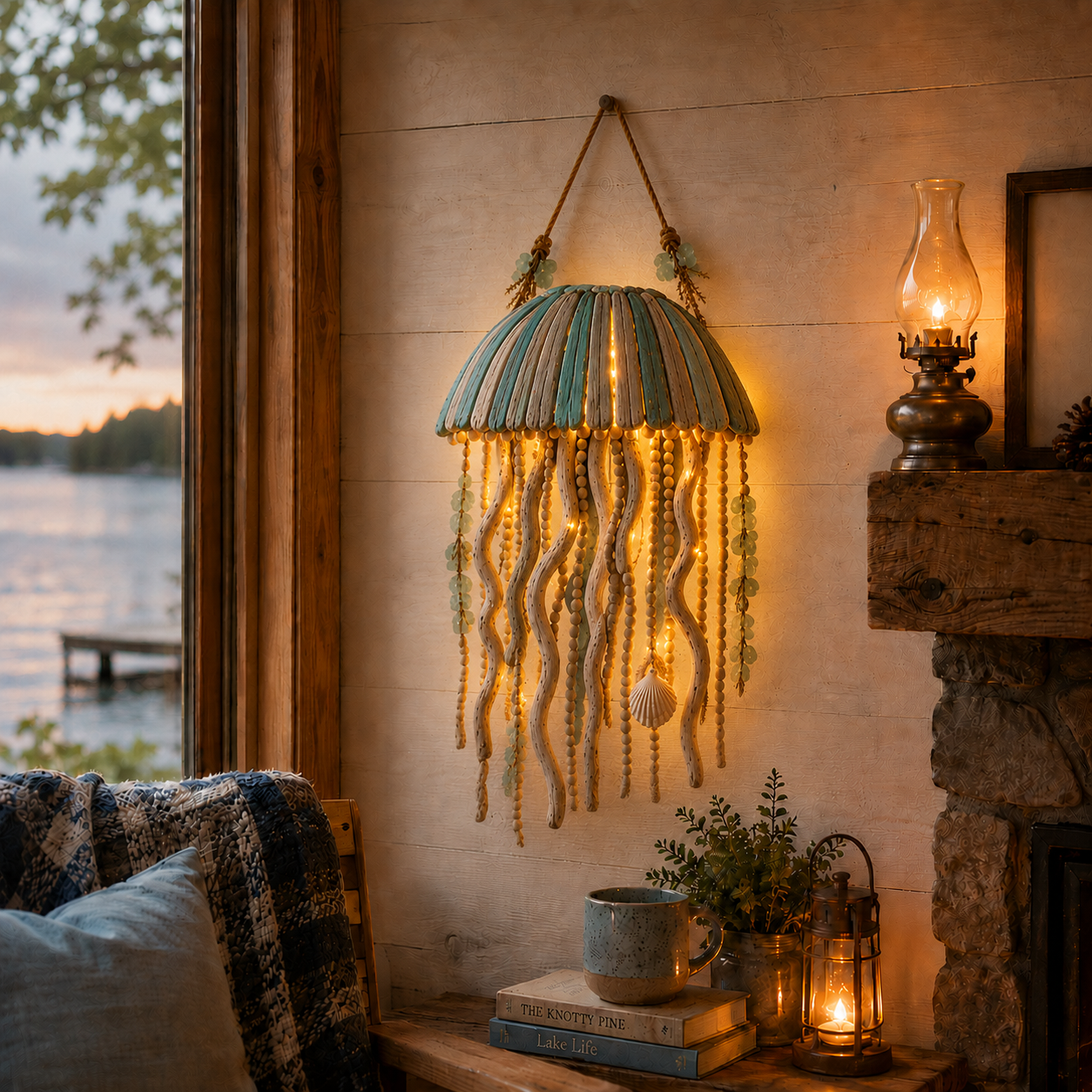 Jellyfish coastal wall decor, lighted style (warm lights)