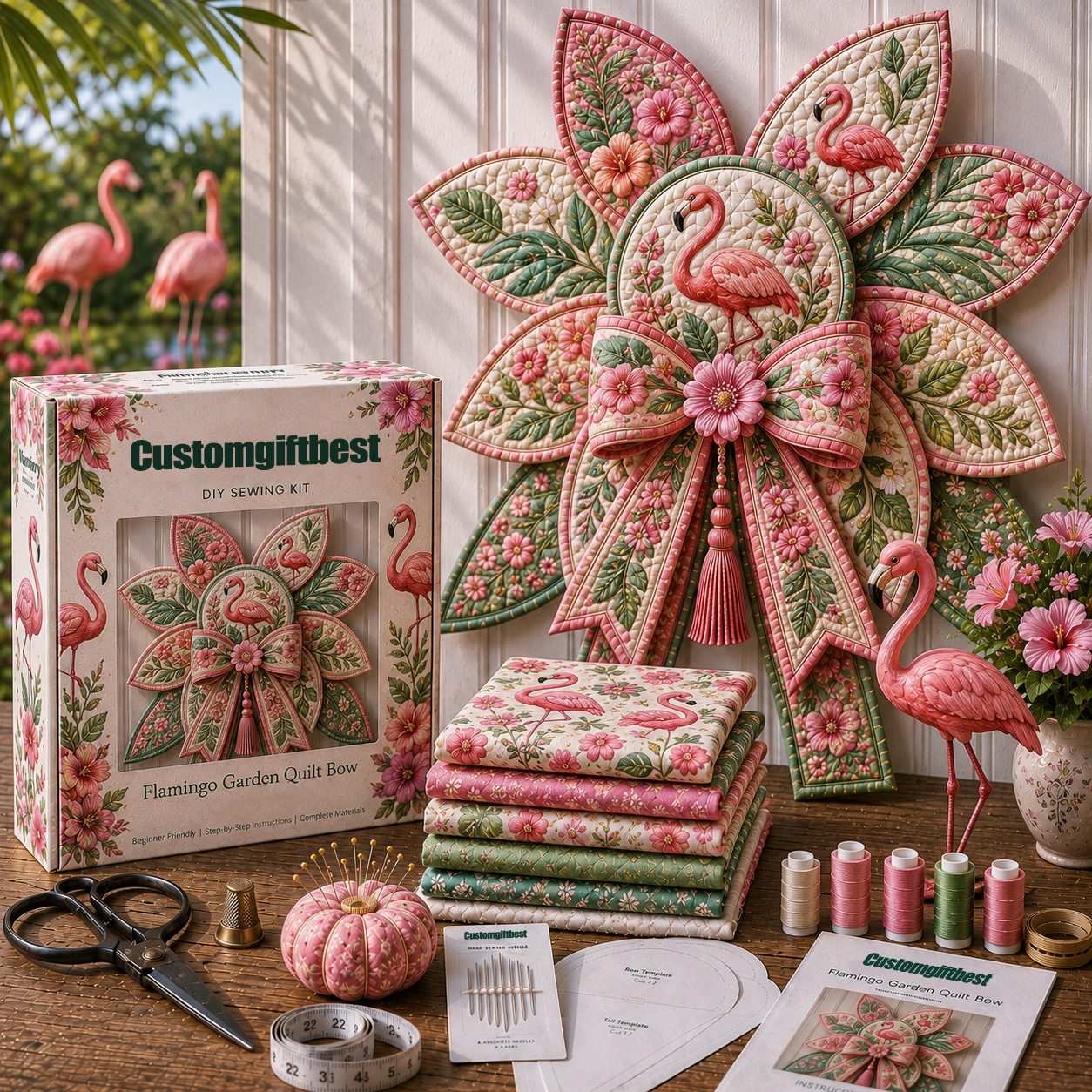 Flamingo Garden Quilt Bow DIY Sewing Kit