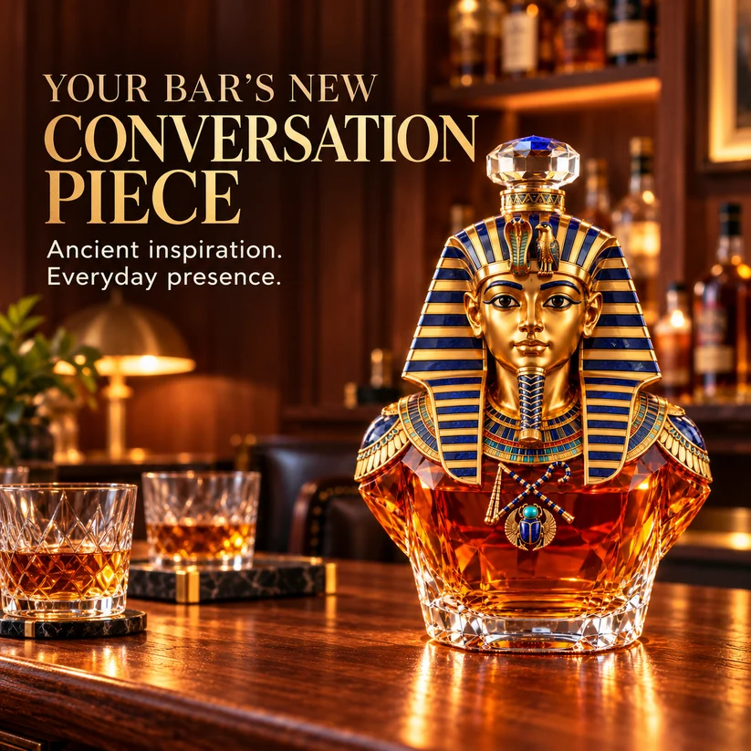 👑 Tutankhamun Pharaoh Whiskey Decanter – Ancient Egyptian Golden Mask Inspired Collectible Bottle