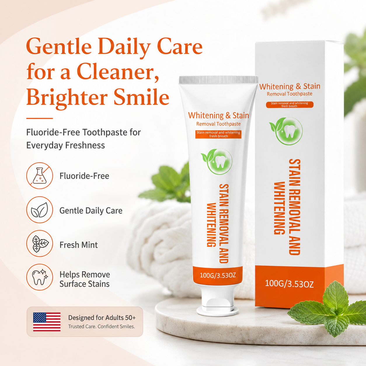 Healiplex Fluoride-Free Whitening Toothpaste – Gentle Stain Removal & Fresh Mint Daily Oral Care