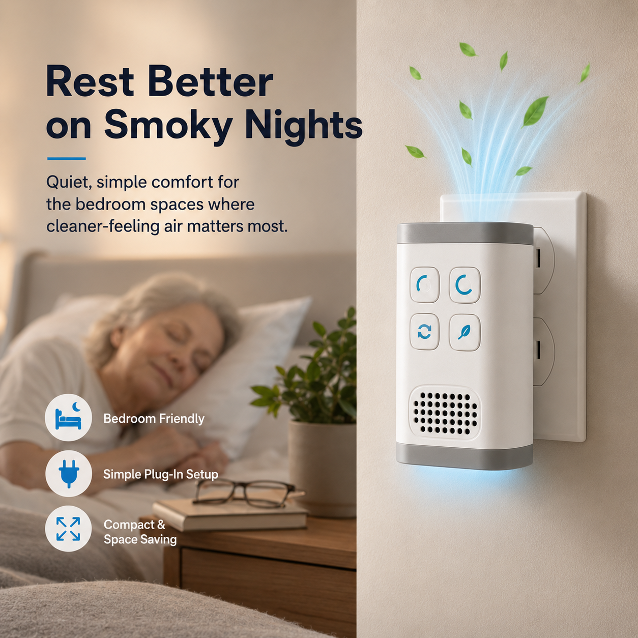 Compact Plug-In Ionic & Ozone Air Purifier, Filter-Free Room Comfort
