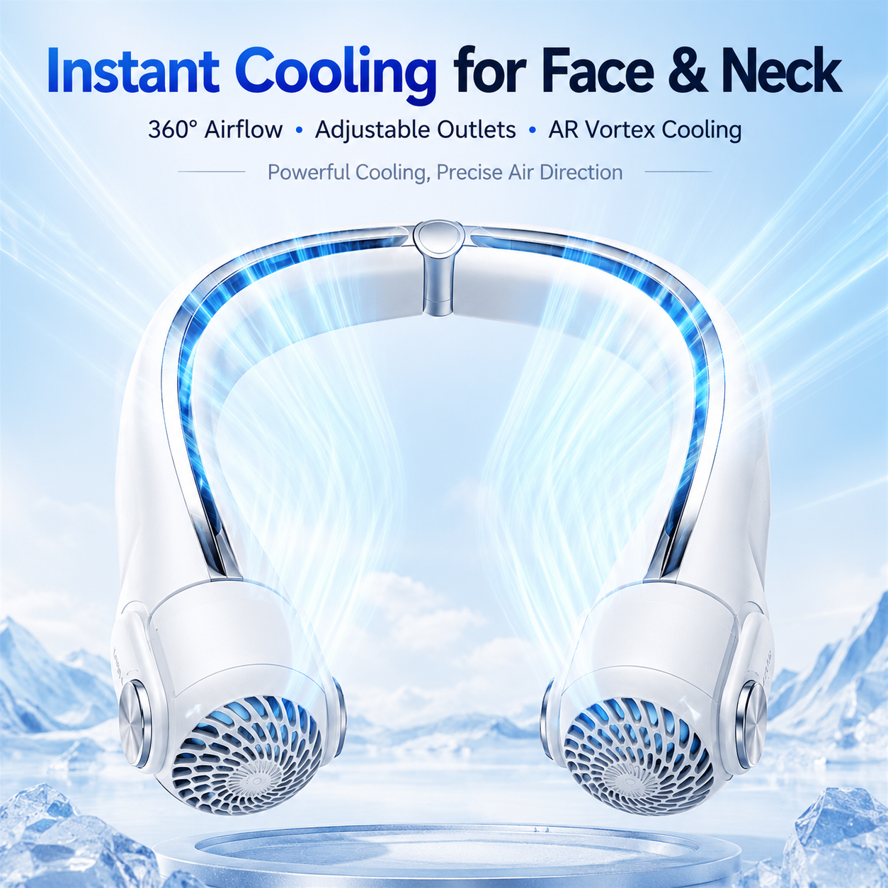 Fast Cooling AR Turbine Neck Fan, Bladeless Design with 3 Speeds
