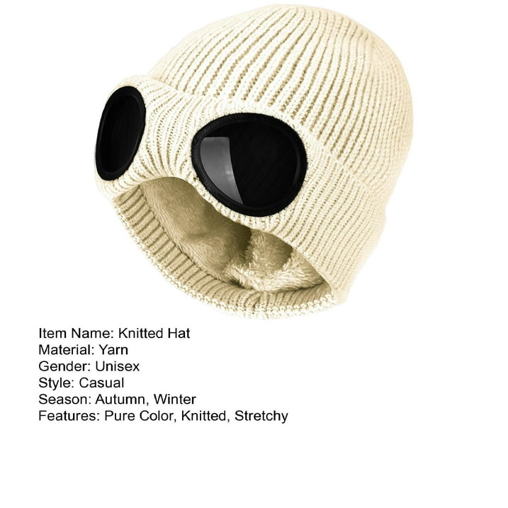 Unisex Solid Color Goggle Lens Design Beanie Hat