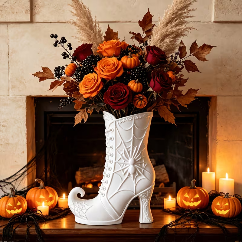 🖤 Gothic Witch Boot Vase