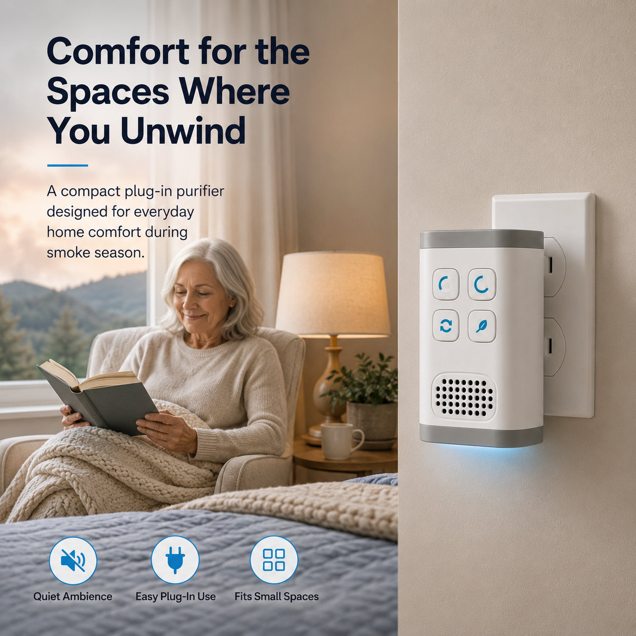 Compact Plug-In Ionic & Ozone Air Purifier, Filter-Free Room Comfort