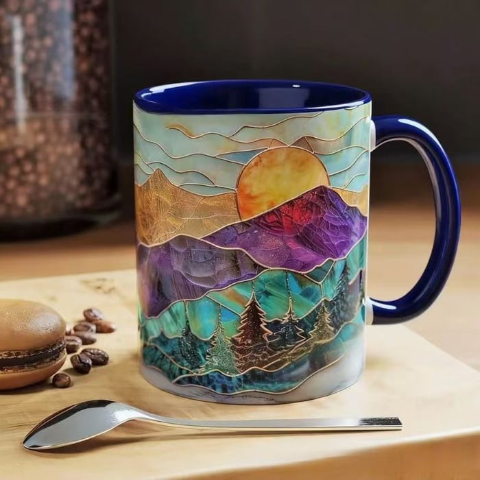☀️ Sunset in Your Hands | Stained Glass Mountain Mug