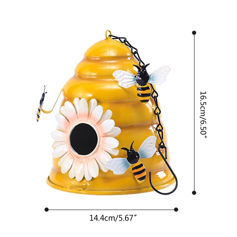 Metal Honeycomb Birdhouse With Bees And Flower