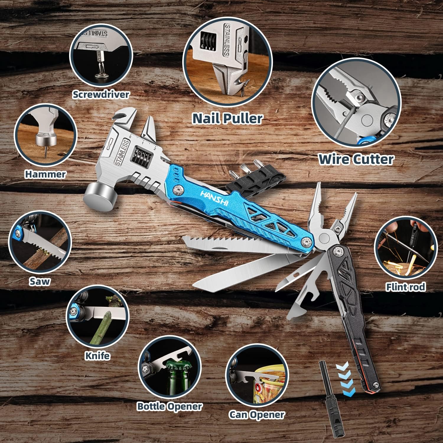 Upgraded 18-In-1 Pocket Adjustable Wrench Multi-Function Hammer For Camping And Survival