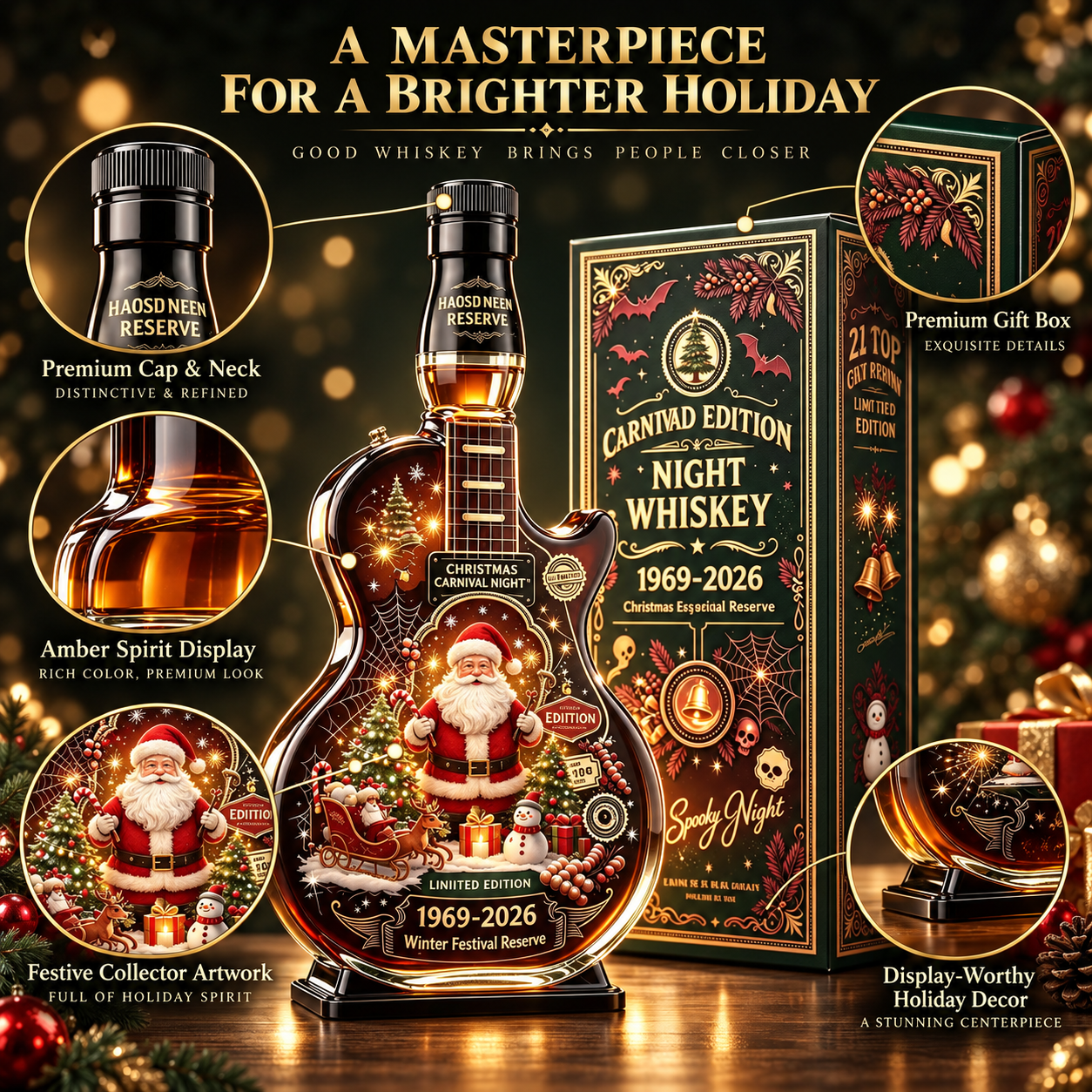 Christmas Guitar-Shaped Whiskey Decanter