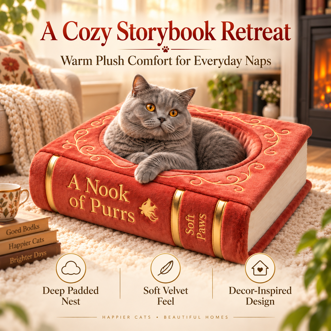 Winter Warm Semi-Enclosed Cat Bed——COZY STORYBOOK PLUSH CAT NEST