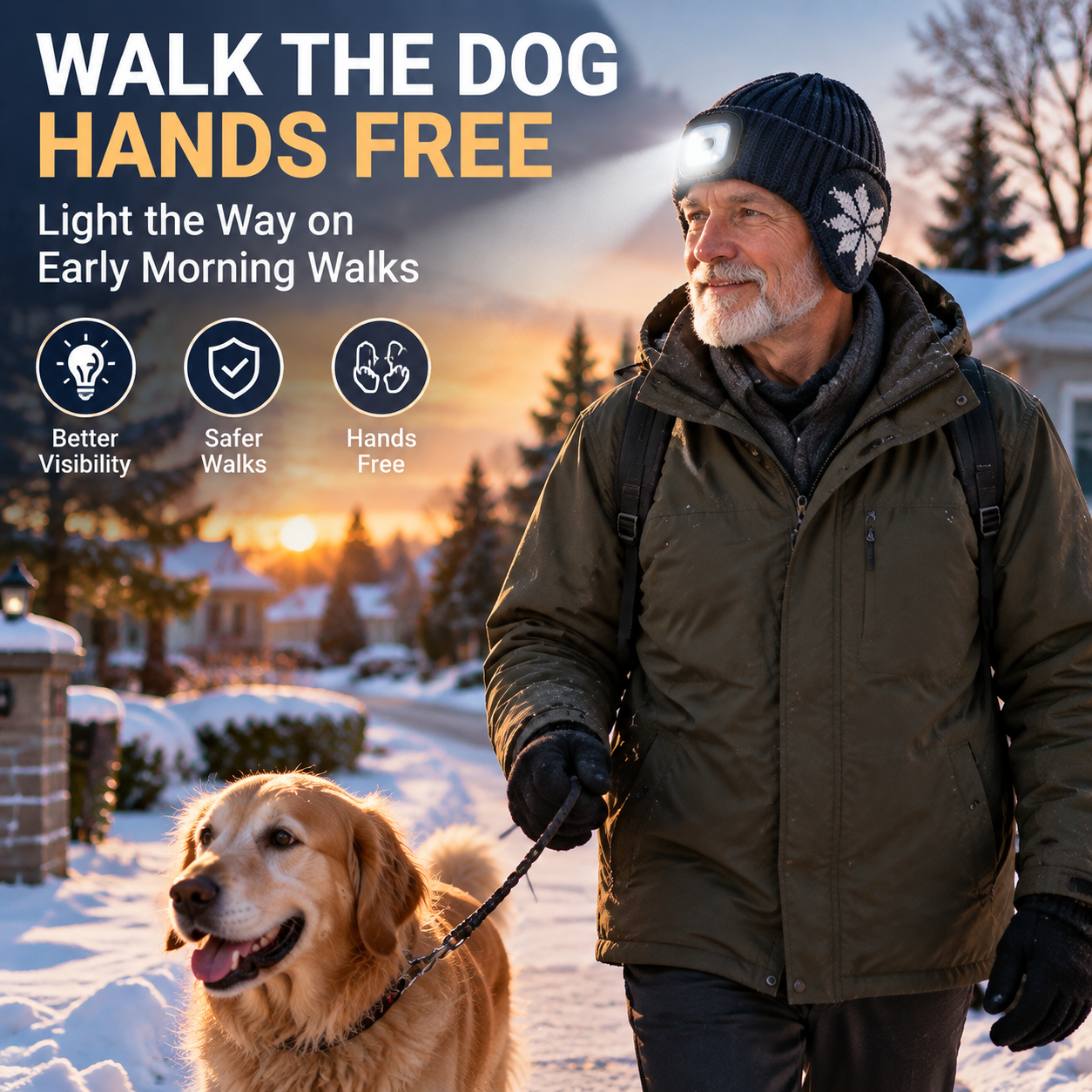 Winter Fleece-Lined LED Beanie with Earflaps – Rechargeable Hands-Free Light