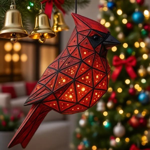 Handmade Geometric Cardinal Hanging Lantern