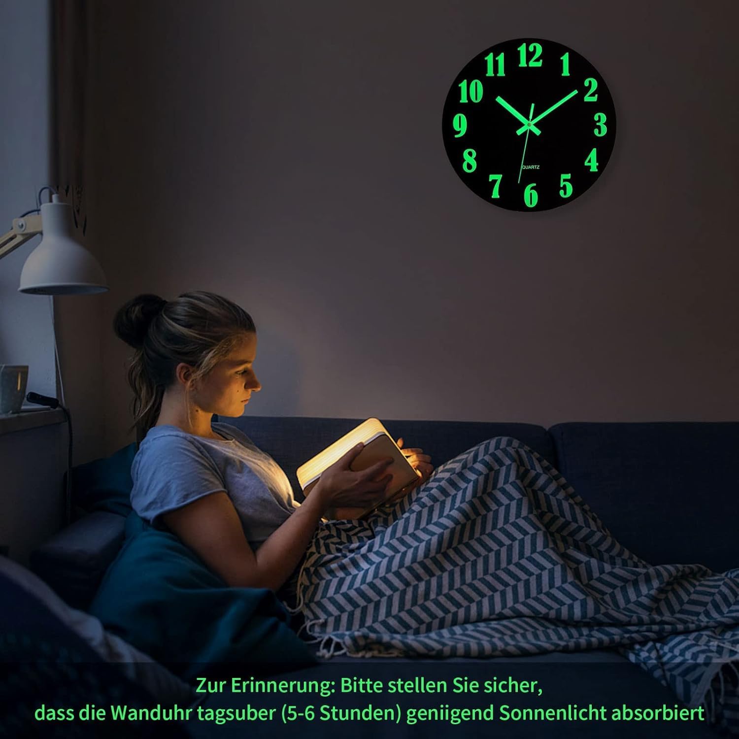 12-Inch Glow-in-the-Dark Sillent Wooden Wall Clock