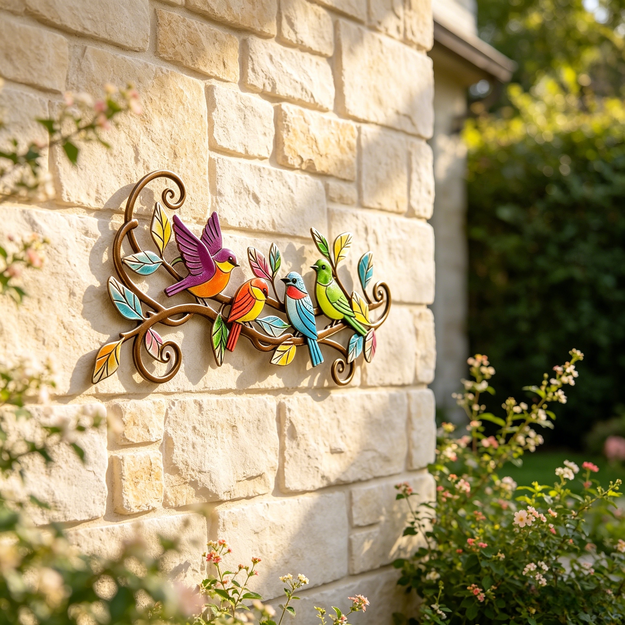 Colorful Metal Bird Wall Decor for Outdoor Patio