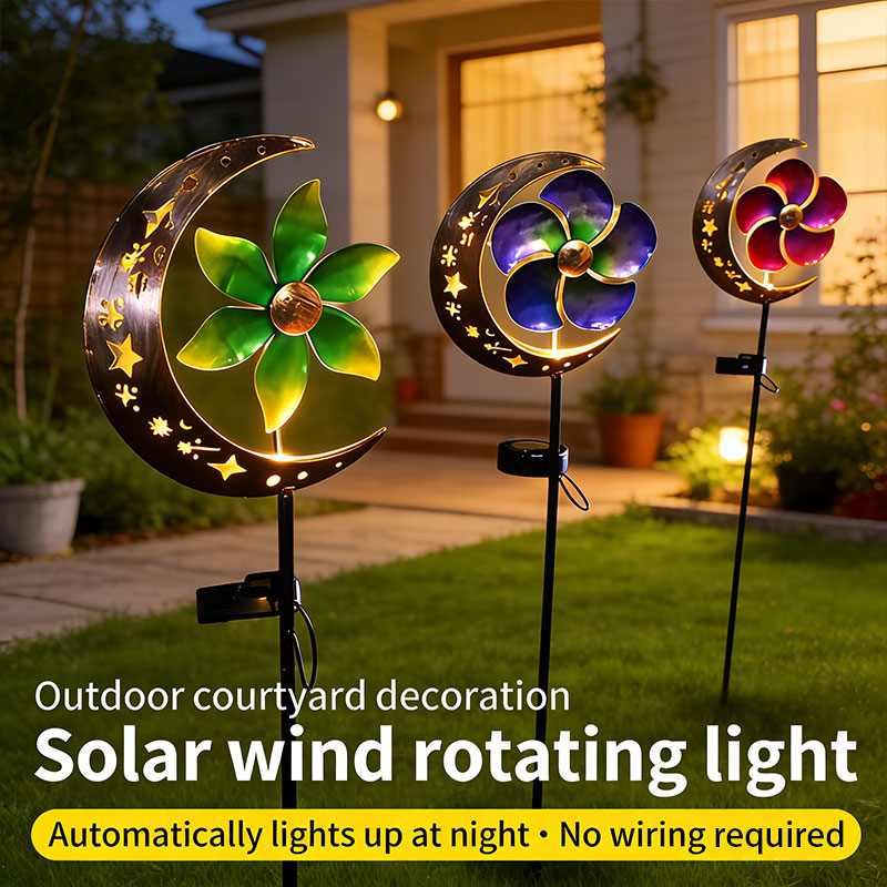 🌙 Moon & Flower Solar Windmill Light – Whimsical Garden Glow ✨