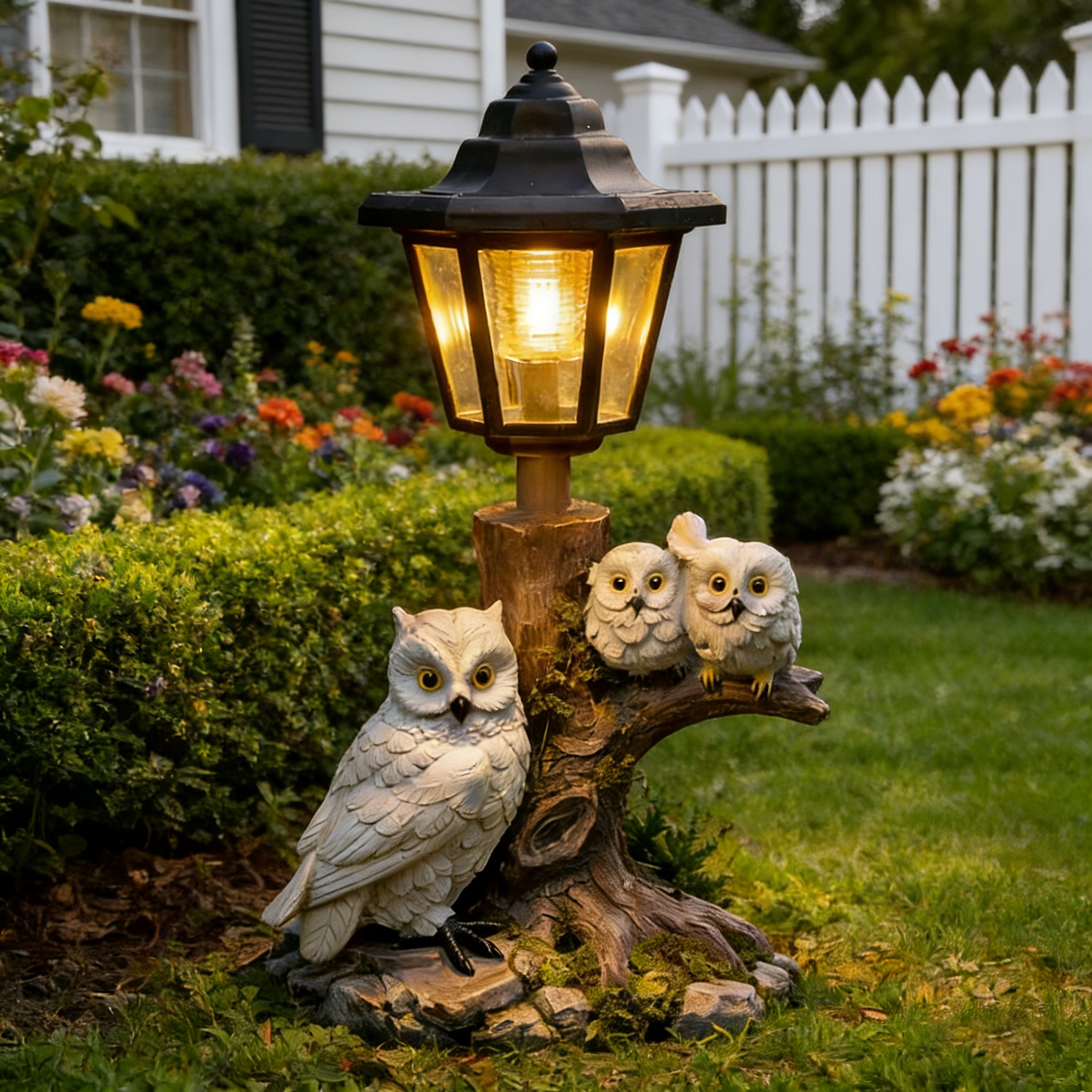 Solar Garden Light Resin Statue – Whimsical Outdoor Decor with Warm Glow
