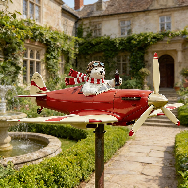 🐻✈️ Polar Bear Pilot Airplane Wind Spinner – Whimsical Garden Decor ✨